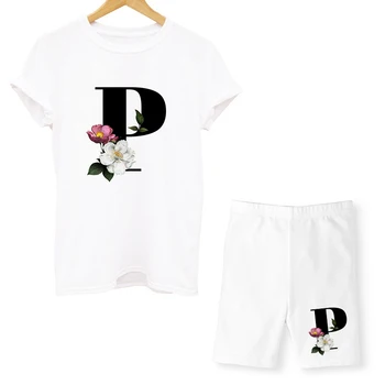 Women Two Piec Set Letter T Shirts And Shorts Set Summer Short Sleeve O-neck Casual Joggers Biker Shorts Sexy Outfit For Woman 4