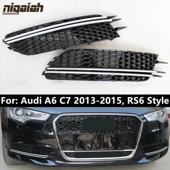 

RS6 Style Car Front Bumper Fog Light Grill for Audi A6 C7 2013 2014 2015 Fog Lamp Grille Mesh Glossy Black & Chrome