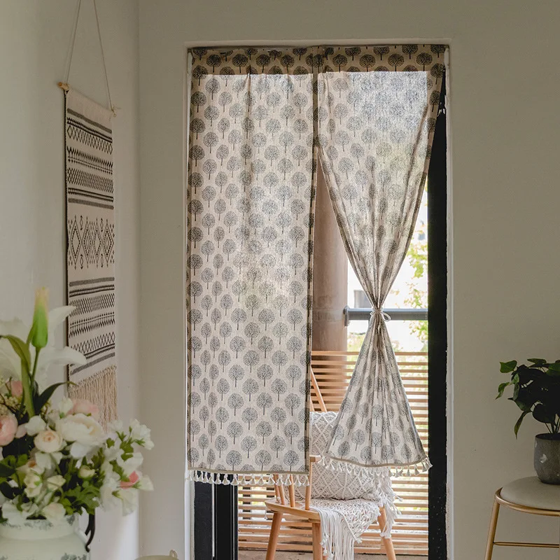 Japanese small fresh lattice partition curtain hole free kitchen restaurant bedroom bathroom cloth shading door | Дом и сад