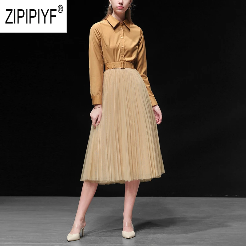 

2019 Autumn Winter Runway Fashion Women Sets Turn Down Neck Single-breasted Long Sleeve Office Blouse Top Ball Gown Skirt Z2329