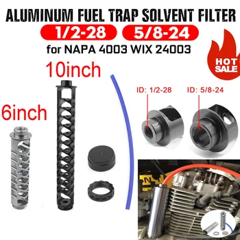 

6 10" Car Fuel Filter 1/2-28 and 5/8-24 Solvent Filter Fuel Trap Spiral Black Titanium Tube For NAPA 4003 WIX 24003 Solvent Trap