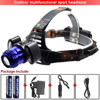 

Zoomable Rechargeable Headlight 2000 Lumens 1* XML T6 + 2* COB LED Headlamp Head Lamp Light 4 Mode 18650 Frontal Torch + Charger