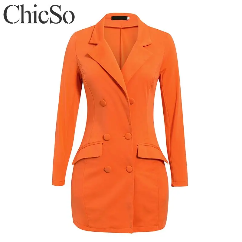 MissyChilli, длинный рукав, сексуальный Блейзер, платье для женщин, элегантное, облегающее, для офиса, женское платье, Осень-зима, вечерние, для клуба, теплое, короткое платье - Цвет: Оранжевый