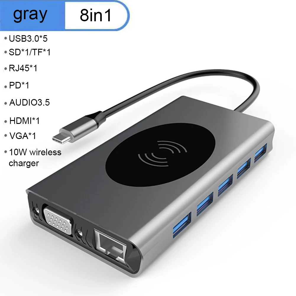 

13 in 1/BX14M/BX15M USB Type C HUB With HDMI RJ45 Wireless Charge SD Card Reader USB-C Hub Type-C Plitter For Laptop Accessories
