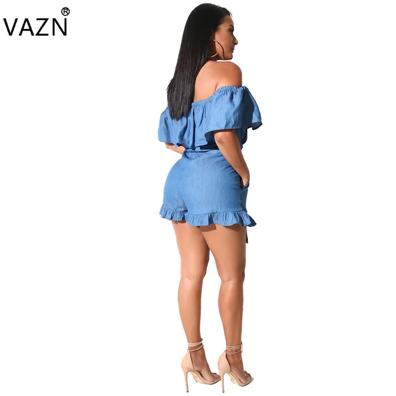 VAZN/женские Горячие Модные женские костюмы, однотонные, с вырезом лодочкой, с оборками, с рукавом, сексуальный стиль, женские элегантные милые ползунки J5030