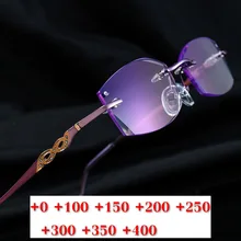 Новинка, ультра-светильник, без оправы, очки для чтения, женские, с бриллиантами, очки для пресбиопии, синий светильник, блокирующие компьютерные очки NX