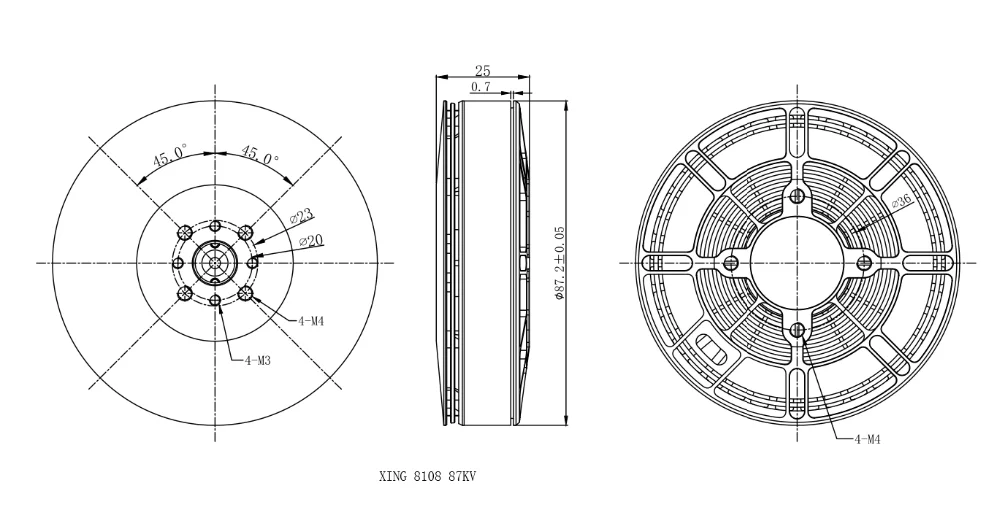 iFlight XING 8108 87KV Brushless Motor 6 87.2*25mm Weight(g): 260 Idle current(