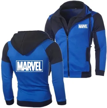 

2020 MARVEL Slim Autumn and Winter Zipper Hooded Cardigan Splicing Fake Personality Color Double Sweatshirts