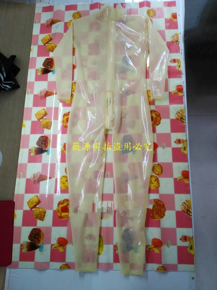Clear Latex Catsuit Men Rubber Bodysuits Back Crotch Zipper Club Wear