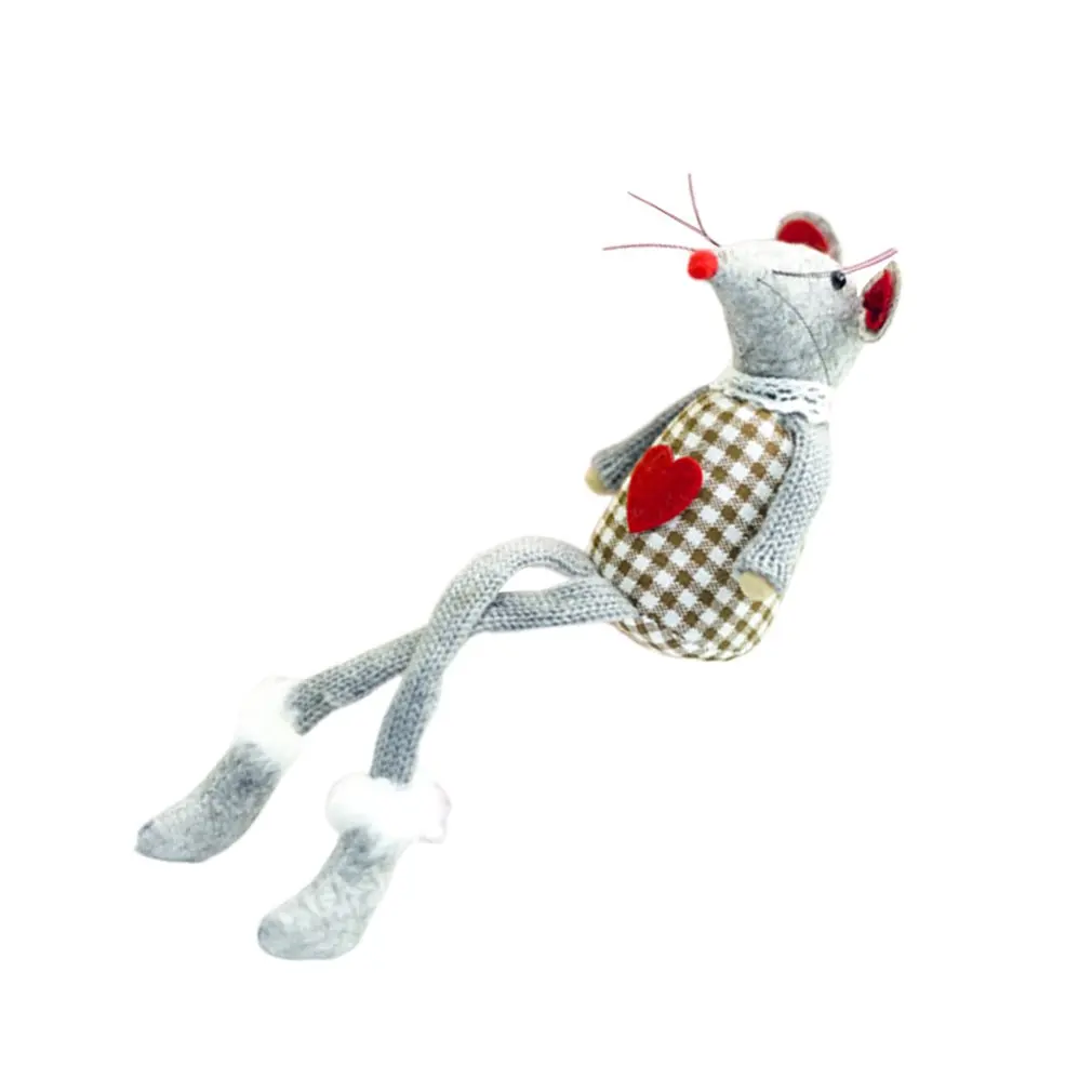 Christmas Decorations Plaid Cloth Christmas Wool Long-Legged Mouse Figurine Ornaments Christmas Doll Gift