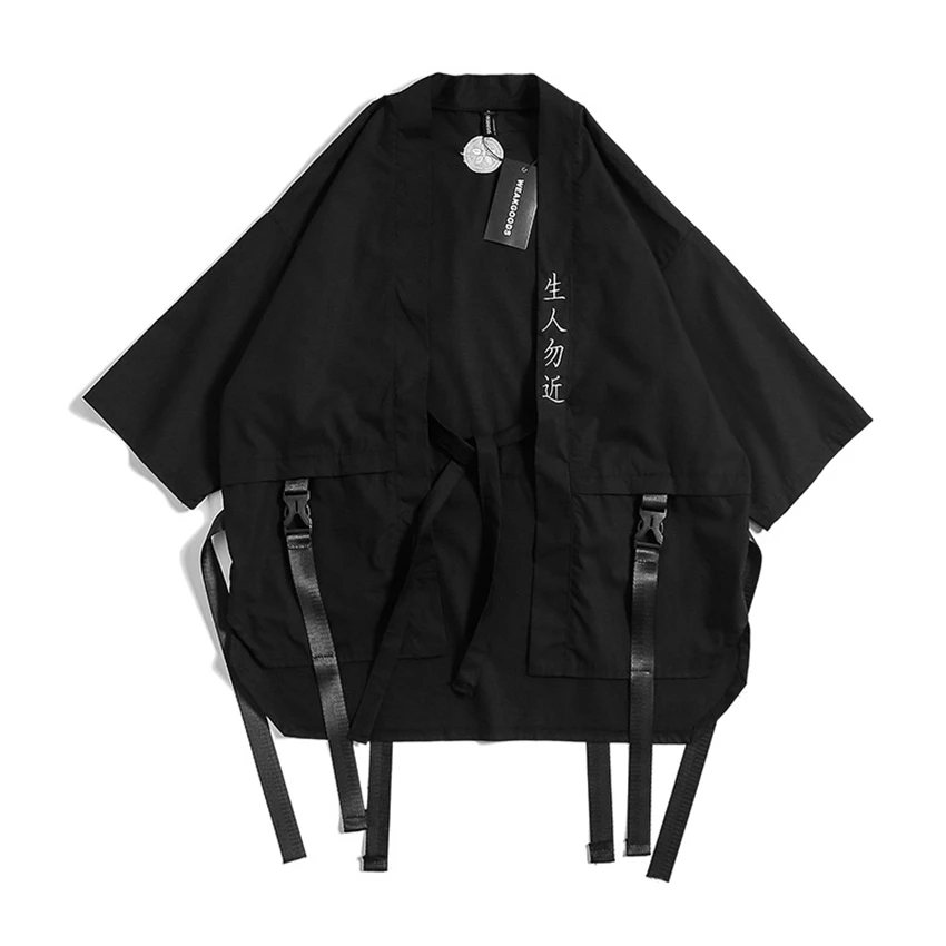 Японское традиционное кимоно кардиган черный хлопок модный сценический хаори Самурай Косплей костюмы китайский стиль пальто уличная одежда