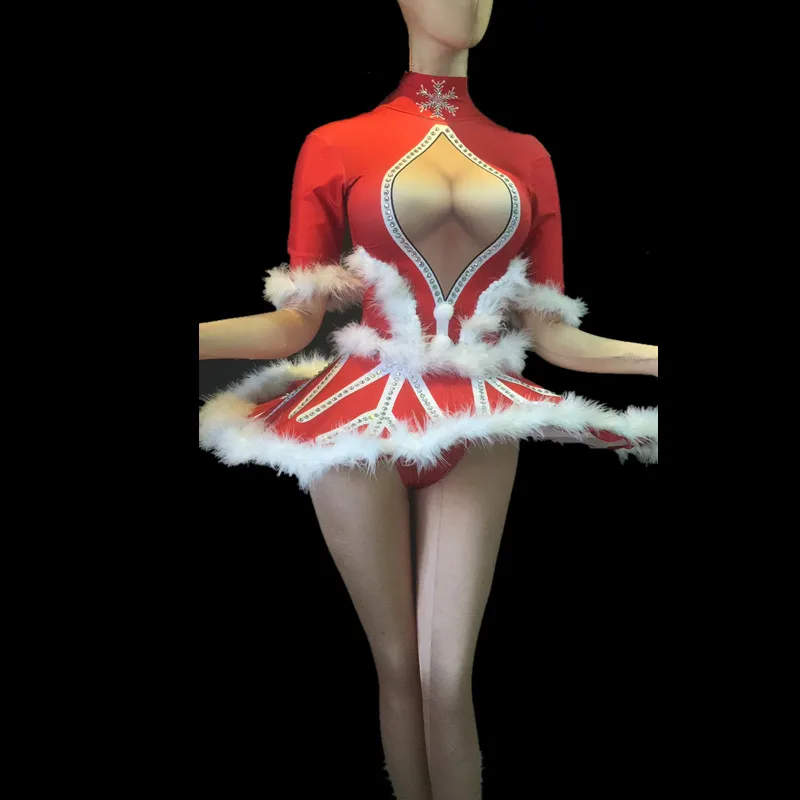 Рождественская вечеринка сценические наряды пикантное красное белое меховое