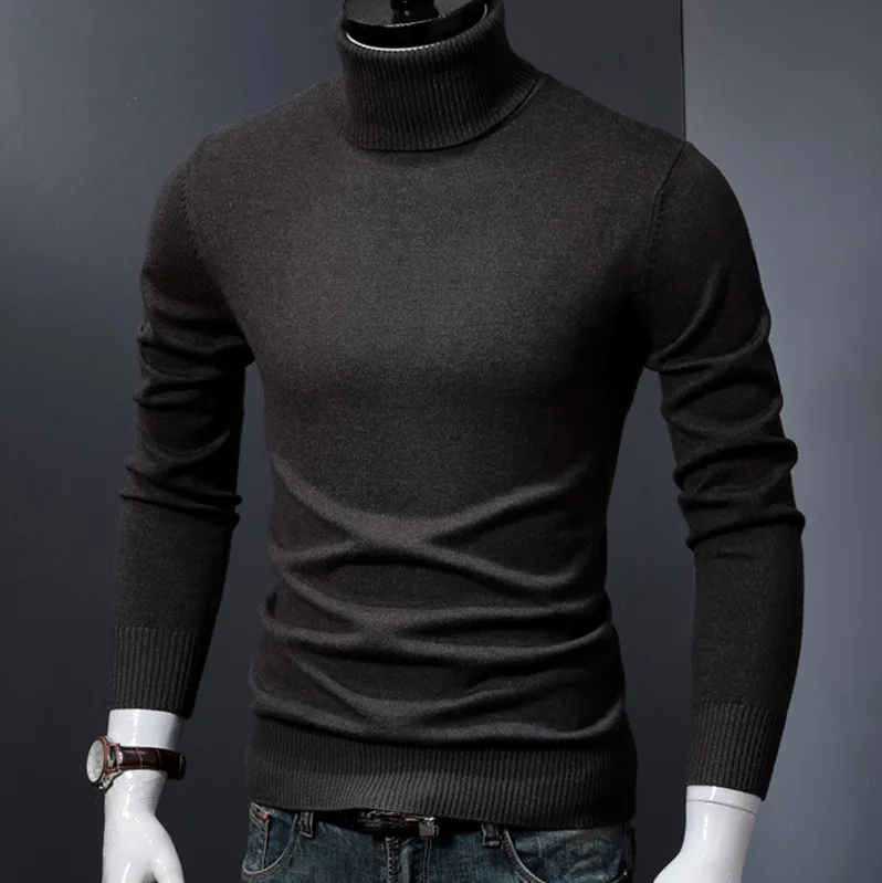 Jersey de cuello alto para Hombre, suéteres básicos, Tops térmicos de punto, suéter de manga larga negro, azul y rojo - AliExpress Ropa de hombre