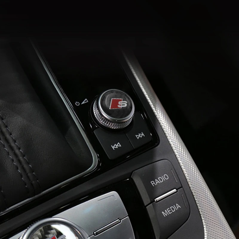 1 шт. 18 мм для Audi a3 a4 a5 a6 s4 s5 s6 s7 c5 c6 b7 b8 q3 q5 углеродного волокна салона управления стикеры наклейки для кнопок мультимедиа Стикеры