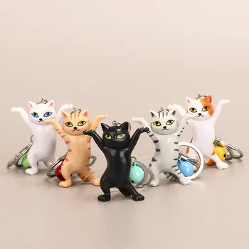 

5 Colors Dancing Cat Keychain Cartoon Attractive Kitten Ornament Keyring Women Bag Pendant Funny Design Kids Girls Birthday Gift
