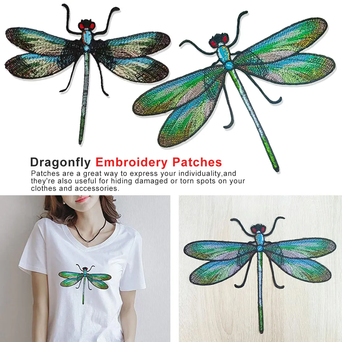

1Pcs Embroidery Dragonfly Patch Big Dragonfly Iron On Patches Insect Embroidered Applique for Clothing DIY Applique