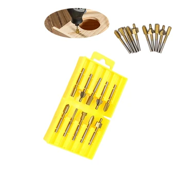 

New 10 Pieces Gold High-Speed Steel Woodworking Trimming Milling Cutter With Box Hot