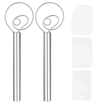 

2 Pieces Dough Whisk, Stainless Steel Bread Dough Whisks with Dough Scraper for Pastry, Pizza
