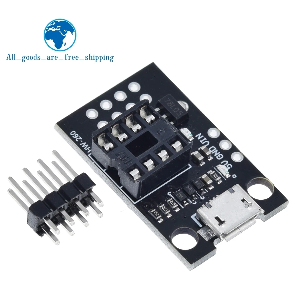 Подключаемая макетная плата для ATtiny13A/ATtiny25/ATtiny45/ATtiny85, программирующий модуль, разъем питания Micro Usb