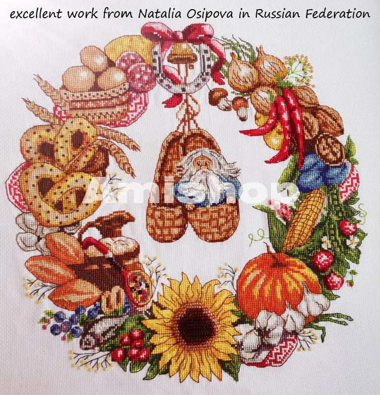 Cross Stitch Kit Amishop Food Wreath Garland of Plenty Fruit Flower Bread Christmas