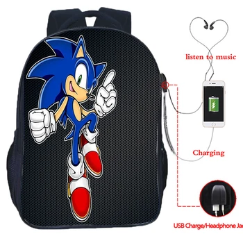 

Sonic Back to School Gift Multifunction Backpack School Bags for Teens Men Women USB Charging Headphone Jack Laptop Mochila