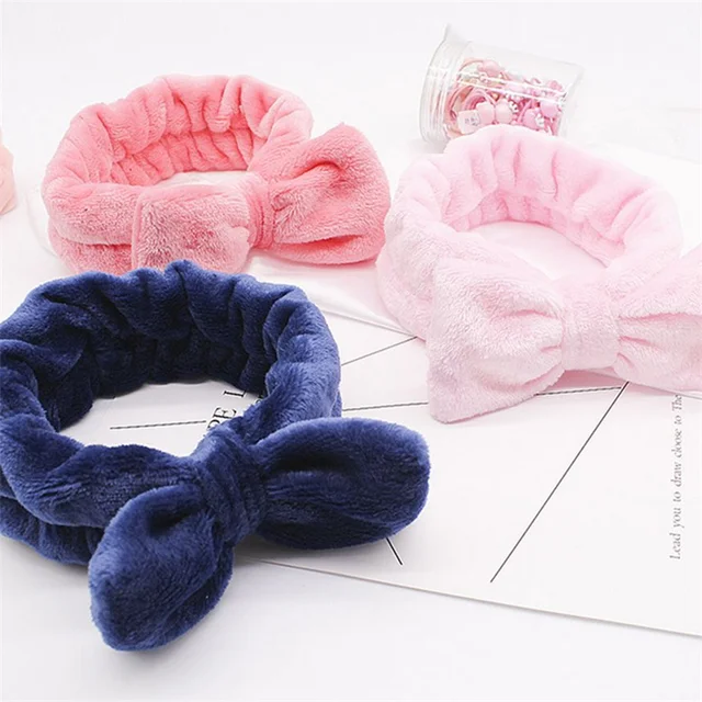 Flannel Cosmetic Headbands Soft Bowknot Elastic Hair Band Hairlace for Washing Face Shower Spa Makeup Tools 2