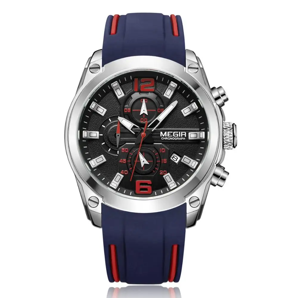 

Men's Chronograph Analog Quartz Watch with Date, Luminous Hands, Waterproof Silicone Rubber Strap Wristswatch for Man