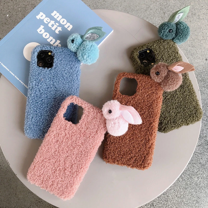 Милый 3D Кролик плюшевый мех чехол для телефона iphone 11 Pro Max 6 6s 7 8 plus X XS XR MAX осенний и