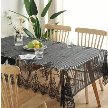 

Black Lace Dining Table Cover Solid Rectangle Table Cloth Breathable Tablecloth For Coffee Shop Elegant Table-cloth For Home