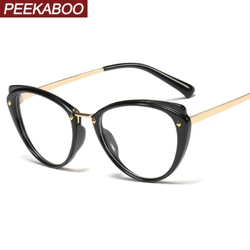 

Peekaboo cat eye glasses for women rivet half metal accessories ladies eyeglasses optical clear lens leopard black