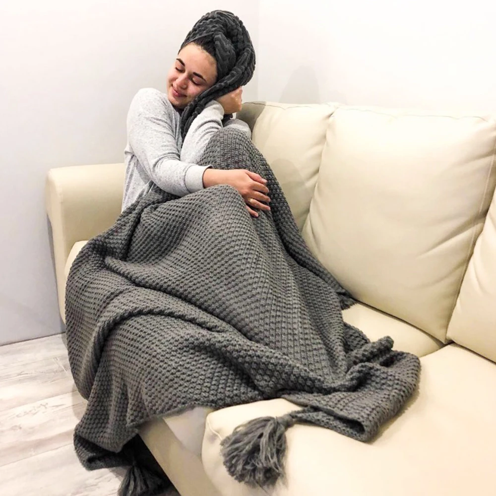 Тканое покрывало с кисточкой сплошного, цвета: бежевый, серый Кофе пледы Покрывало на кровать Фланелевое покрывало Стильная накидка 130x170 см вязаный ковер