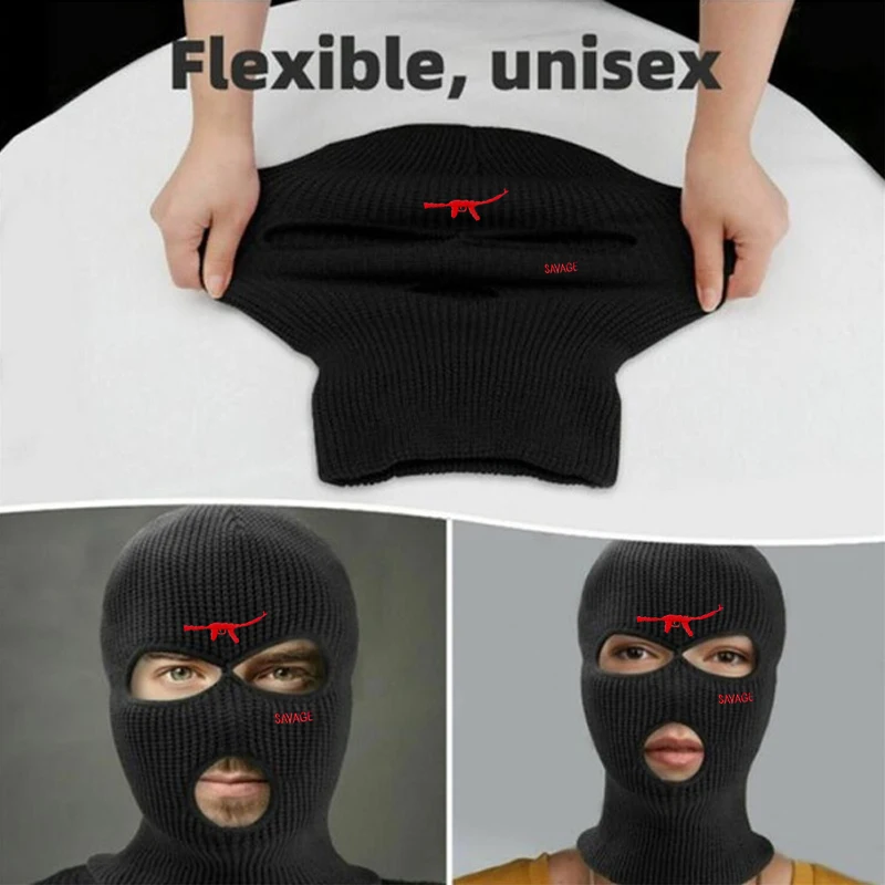 3-Hole Knit Full Face Ski Mask Adult Winter Warm Knitted Balaclava Face Cover Mask for Outdoor Sports AK47 woolen cap for men Skullies & Beanies