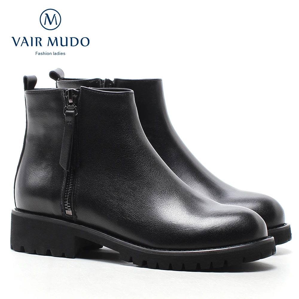 

VAIR MUDO New Winter Ankle Boots Genuine Leather 39 Black Lining Short plush Low Heel Women Shoes Warm Women Boots DX19L