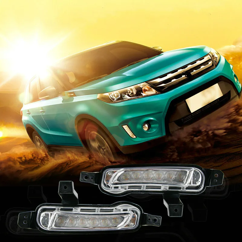 

1 комплект для Suzuki Vitara 2015 2016 2017 2018 12 В ABS противотуманная фара DRL дневные ходовые огни Стайлинг автомобиля желтый сигнал поворота