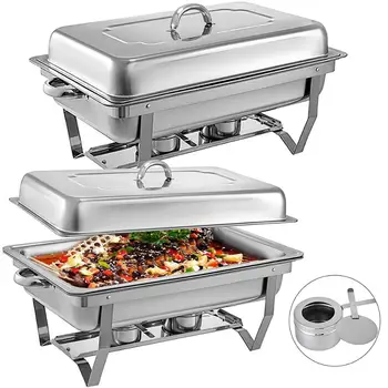 

Chafing Dish 2 Packs 8 Quart Stainless Steel Chafer Full Size Rectangular Chafers for Catering Buffet Set with Folding Frame