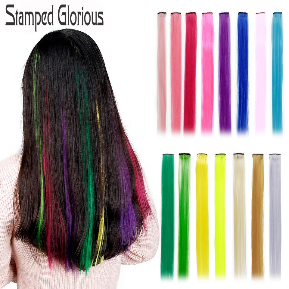 

Stamped Glorious Long Straight Clip In One Piece Hair Extensions 20 Inch Synthetic Two Tone Fake Hair for Women Girls