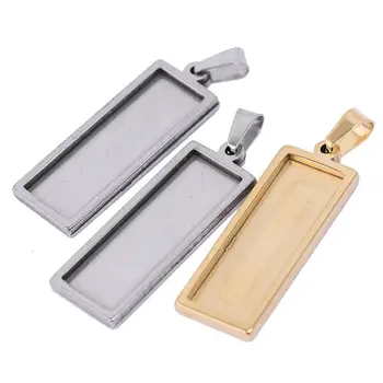 

10pcs stainless stele 10x30mm rectangle cabochon base settings diy blank pendant tray bezels for necklace jewelry making
