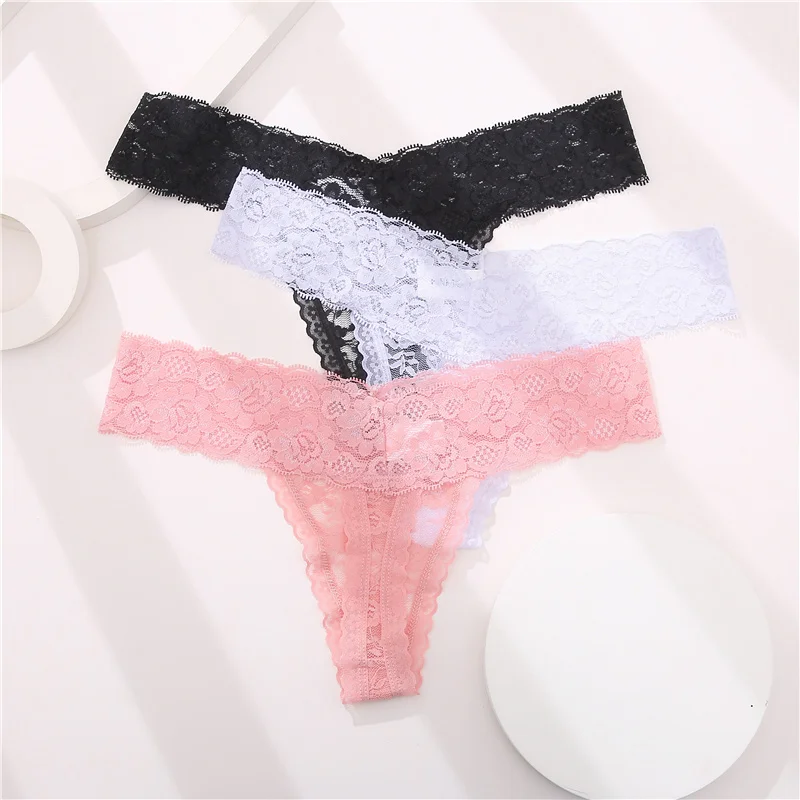 Finetoo Women Cotton G-string Panties Floral Lace Underwear Hollow