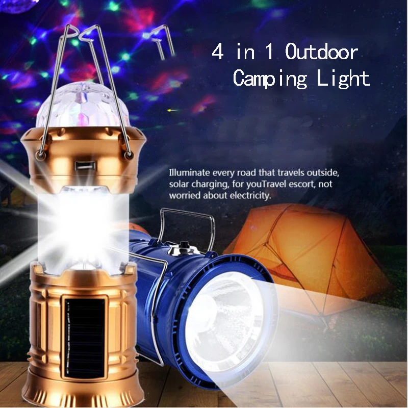 

4 in1 Portable Solar Flame Folding Tent Camping Lamp Outdoor LED Flashling Stage Light High brightness Lantern for FishingHiking