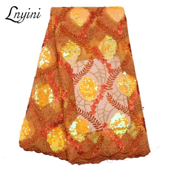 

Sequence Fabric African Mesh Lace Fabric High High Quality Sequins Lace Fabrics with Beads Embroidery Nigeria Net Lace L3176B