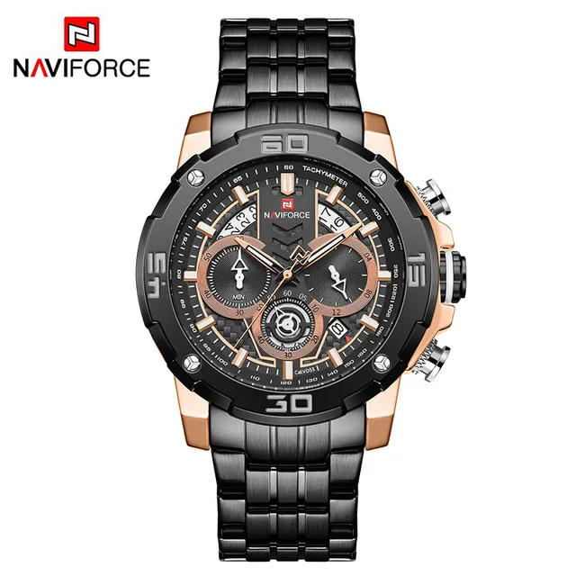 rose black Топ люксовый бренд NAVIFORCE мужские часы Военные Спортивные кварцевые наручные часы мужские водонепроницаемые часы с хронографом Relogio Masculino - Цвет: rose black