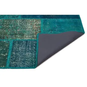 

Handmade Green Vintage Overdyed Patchwork Area Rug 198x299 Cm-6'6''X9'10''