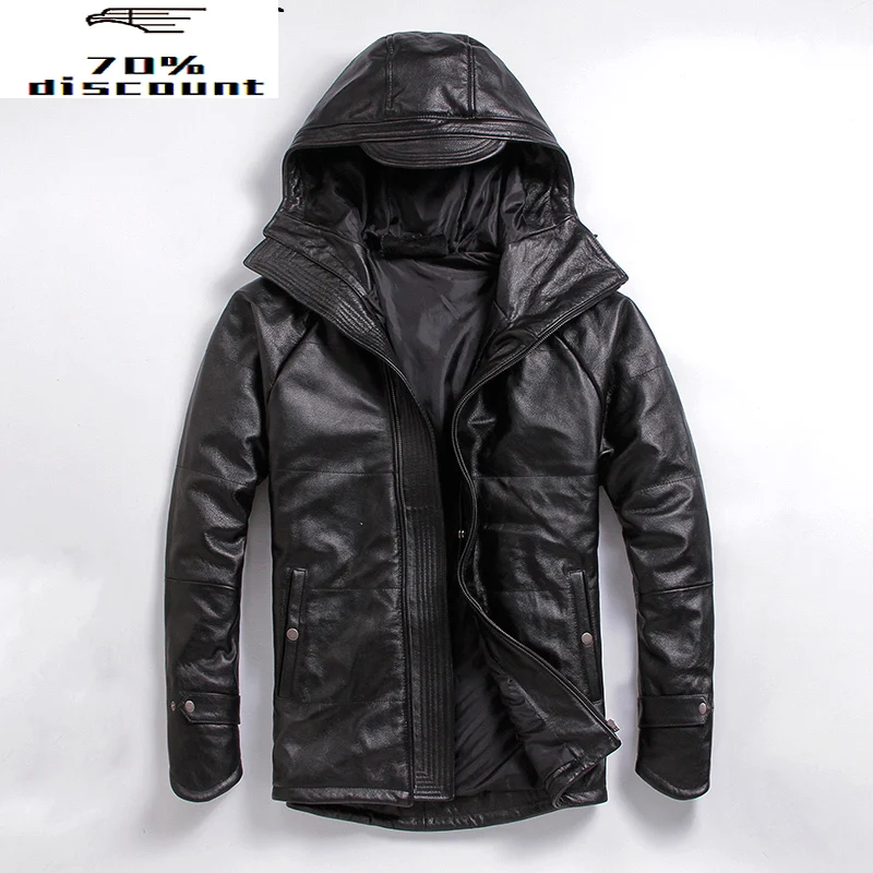 

Cowhide Genuine Leather Jacket Men Autumn Winter Coat for Men Hooded Motorcycle Jacket Plus Size Cow Leather Coats L-C-3
