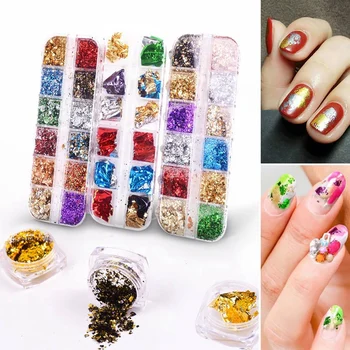 

45 Colors/Set Nail Gold Foil Sheet Ins Nail Foils Sticker Mixed Colors Nail Flakies 3D Nail Art Decorations Accessories