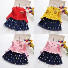 Стиль Прекрасный Платье для маленьких девочек Одежда для маленьких сердцелистный узор платье В лоскутном стиле карнавальный костюм принцессы осень Одежда для младенцев и новорожденных