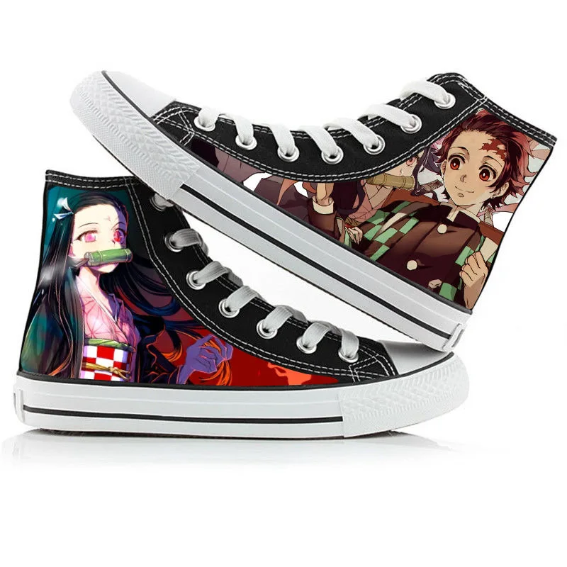 Аниме парусиновая обувь Demon Slayer: Kimetsu no Yaiba Kamado Nezuko обувь с высоким голенищем для мужчин/женщин черные белые сетчатые кеды унисекс - Цвет: 11