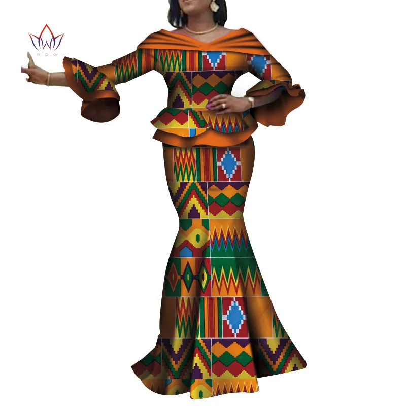Африка Стиль комплект из двух предметов, комплект с юбкой, Дамский элегантный Костюмы оборками сексуальный короткий топ и юбка Для женщин наборы для леди WY4088 - Цвет: 17