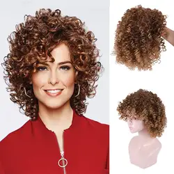 MSTN кудрявый парик смешанный коричневый и Омбре блонд синтетический парик натуральные черные волосы для женщин термостойкие волосы