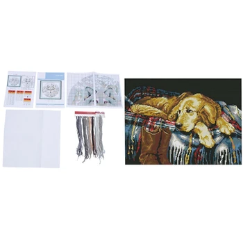 

2 Set Diy Cross Stitch Set Embroidery Kit 14Ct - Faithful Dog Pattern 43 x 33Cm & Spirit Of the Wolfs Pattern 38 x 38Cm