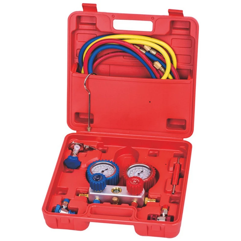Refrigerant Manifold Gauges Tool Set Tables Colored-Hoses Double Table Valve Three Air Conditionin Car-Styling Refrigerant Test Refrigerant Manifold Gauges Tool Set Tables Colored-Hoses Double Table Valve Three Air Conditionin Car-Styling Refrigerant Test